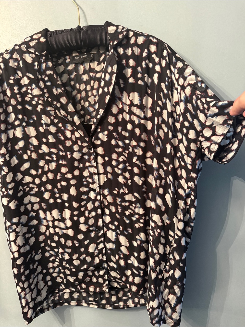 Black & White Printed Button-Down Shirt. Oversized fit—suitable for sizes XS-L
